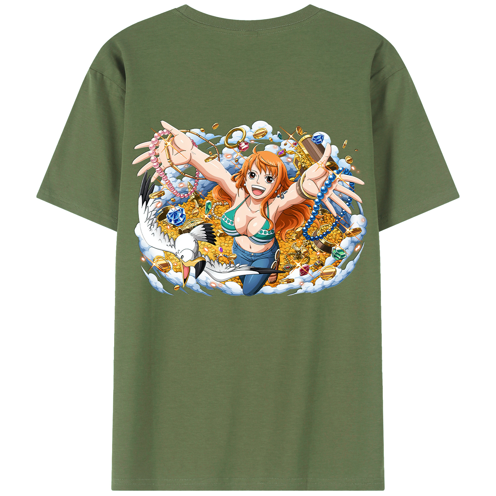 （画像用） ワンピース ナミ ONE PIECE Nami 綿100％ メンズ半袖Tシャツ（バックプリント） 通気性